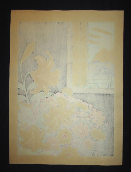 A HUGE Orig Japanese Woodblock Print LIMIT# PENCIL SIGN Hayashi Waichi Golden-Rayed Cosmos 1981