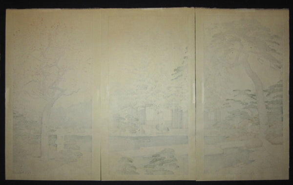 A Huge Orig Japanese Woodblock Print Triptych Toshi Yoshida Pine Bamboo Plum 1980s