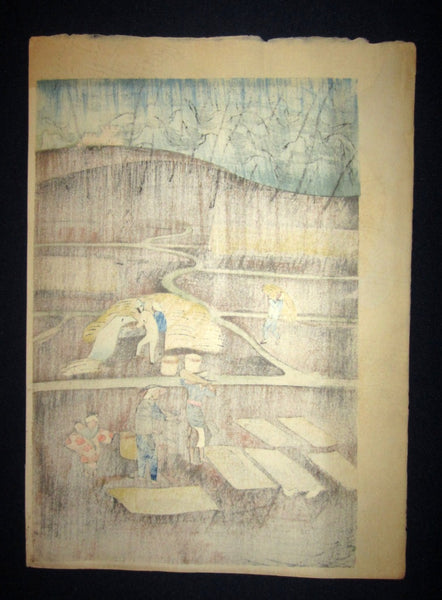 A Great Orig Japanese Woodblock Print Ohno Bafuku Harvest  Kyoto Printmaker 1950s