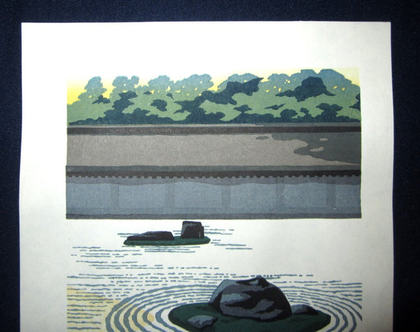 Orig Japanese Woodblock Print Ippei Kusaki Stone Garden