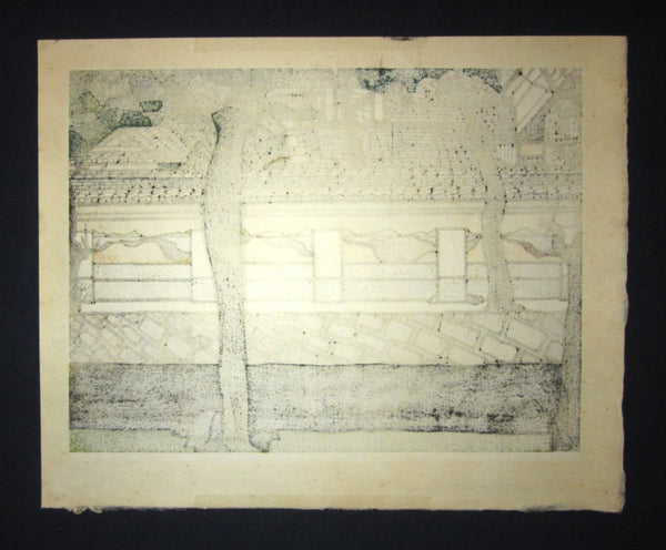 A Great EXTRA LARGE Orig Japanese Woodblock Print PENCIL Sign Limit# Clifton Karhu Rain at Shirakawa Chionin