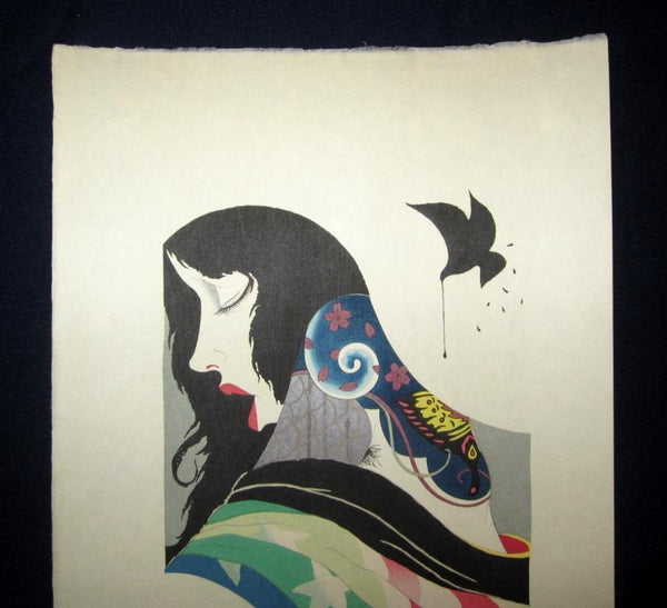 A Great Orig Japanese Woodblock Print PENCIL Sign Limit# Masakane Yonekura Crescent Moon 1980 (2)