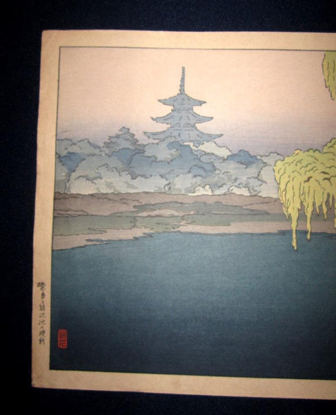 A Great Orig Japanese Woodblock Print Shotei Takahashi Nara Sarusawa Pond Late Autumn