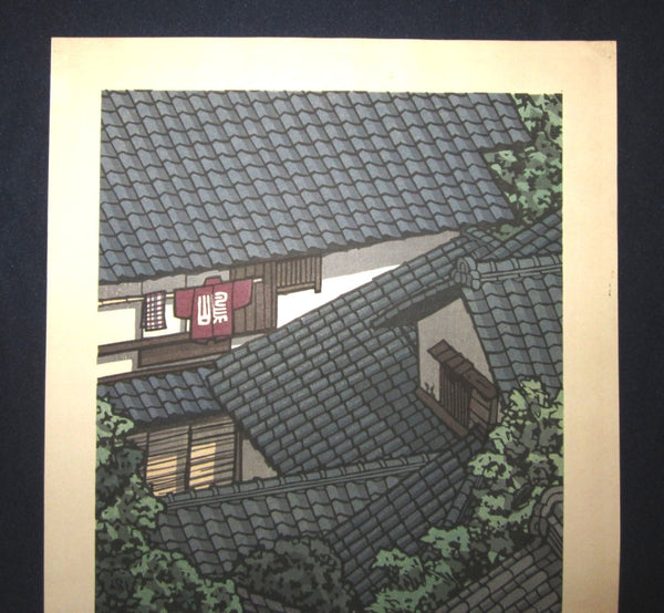 A Large Orig Japanese Woodblock Print LIMIT# PENCIL Sign Nishijima Kazuyuki Roof