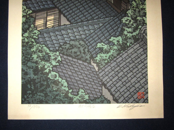 A Large Orig Japanese Woodblock Print LIMIT# PENCIL Sign Nishijima Kazuyuki Roof