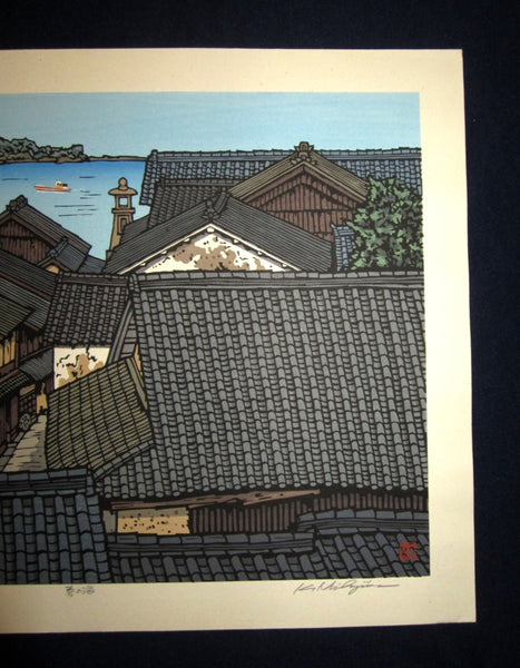 A HUGE Orig Japanese Woodblock Print LIMIT# PENCIL Sign Nishijima Kazuyuki Spring Sea