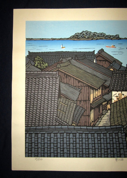 A HUGE Orig Japanese Woodblock Print LIMIT# PENCIL Sign Nishijima Kazuyuki Spring Sea