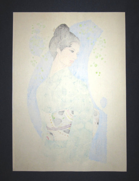 A Orig Japanese Woodblock Print Iwata Sentaro Bijin Shallow Spring Kimono (2)