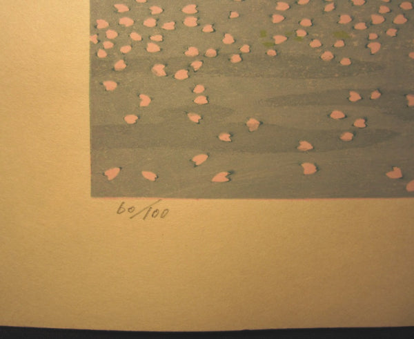 A Huge Orig Japanese Woodblock Print Kitaoka Fumio PENCIL Sign Limit# Spring at Osawaike