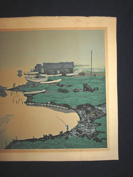 A Huge Orig Japanese Woodblock Print Kitaoka Fumio PENCIL Sign Limit# Biwase Fog 1974