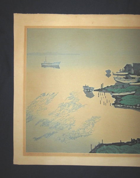 A Huge Orig Japanese Woodblock Print Kitaoka Fumio PENCIL Sign Limit# Biwase Fog 1974