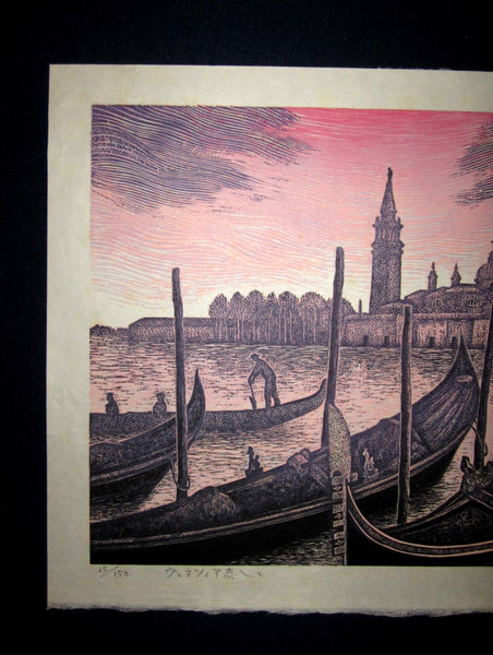 A Great Orig Japanese Woodblock Print LIMIT# PENCIL SIGN Hiroshi Tomihari Venice Love Italy