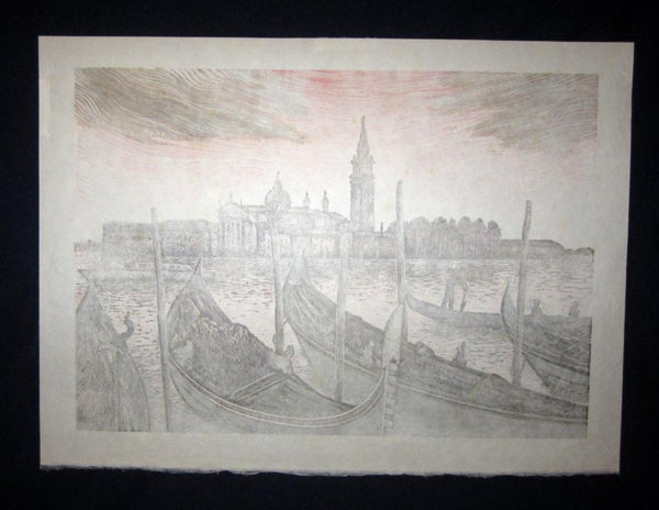 A Great Orig Japanese Woodblock Print LIMIT# PENCIL SIGN Hiroshi Tomihari Venice Love Italy
