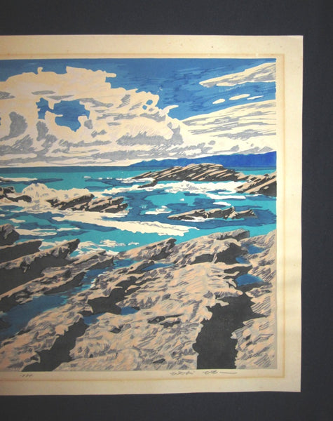 A HUGE Orig Japanese Woodblock Print Limited# Pencil Sign Hitoshi Ueda Nichinan Coast