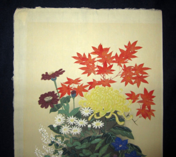 A Great Orig Japanese Woodblock Print Ohno Bafuku Flower Arrangement Original Edition Chop Mark Kyoto Hanga Printmaker 1950s