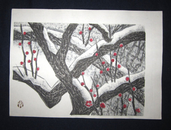 Two Great Orig Japanese woodblock print Aoyama Masaharu (Seiji) Snow, Plum and Tree