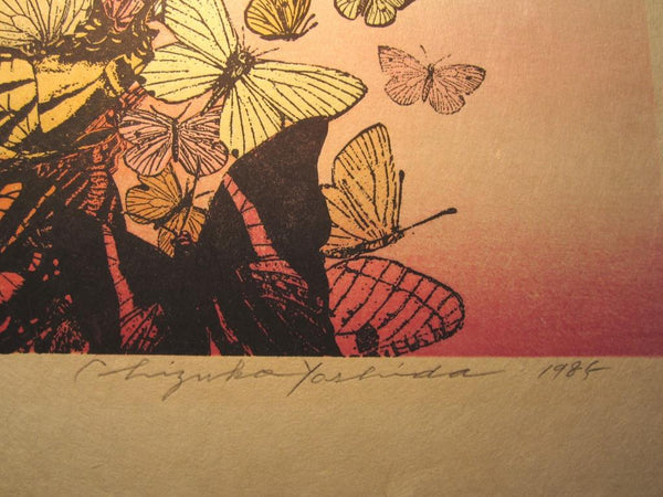 A Great Orig Japanese Woodblock Print Chizuko Yoshida PENCIL SIGN LIMIT# Butterfly Dancing in Autumn