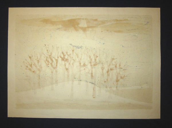 HUGE Orig Japanese Woodblock Print PENCIL Sign Limit# Tamami Shima Hayashi no Oka Hilly Forest