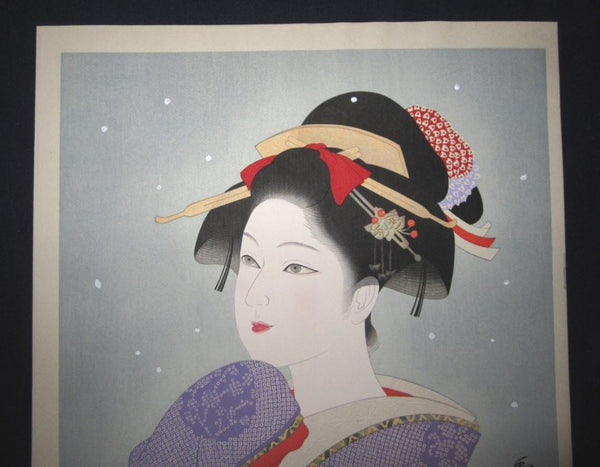 A HUGE Orig Japanese Woodblock Print, LIMIT# PENCIL Sgn Ishida Waka Early Snow