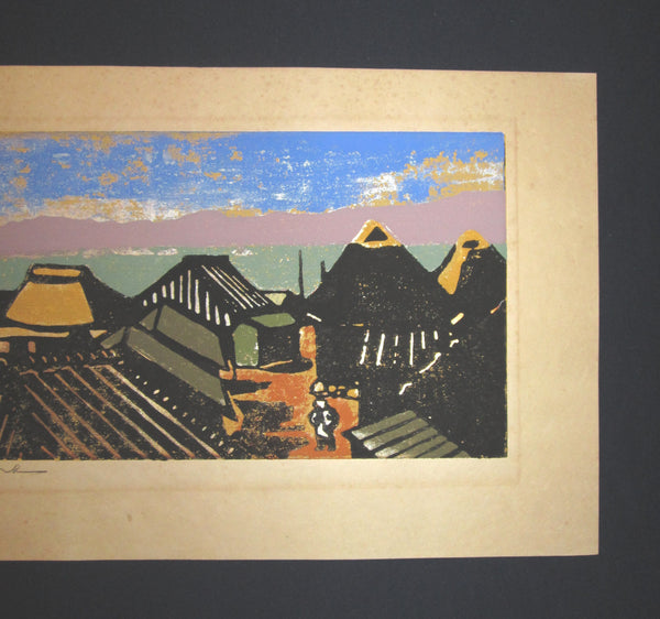 HUGE Orig Japanese Woodblock Print PENCIL Sign Tadashi Nakayama Village 1956