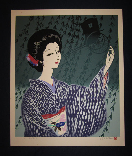 A Huge Orig Japanese Woodblock Print Miyata Masayuki LIMIT # Pencil Sign Ginza Woman (2)