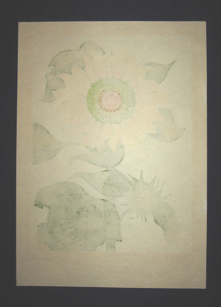 A Great Orig Japanese Woodblock Print Pencil-Signed Limit# Fujita Fumio Sunflower No. 2 1972