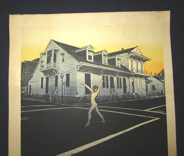 A HUGE Origl Japanese woodblock print PENCIL Sign LIMITED Number Yoshida Hodaka Nude Street 1976