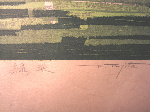 A Great Huge Orig Japanese Woodblock Print Pencil-Signed Limit# Fujita Fumio Green Reflection, 1979