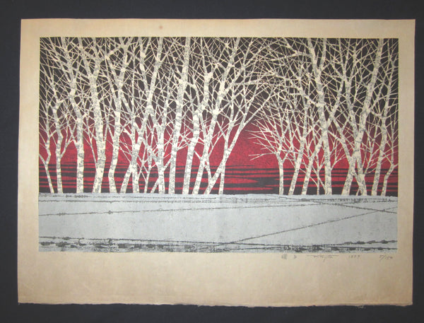 A Great Huge Orig Japanese Woodblock Print Pencil-Signed Limit# Fujita Fumio Twilight B, 1979