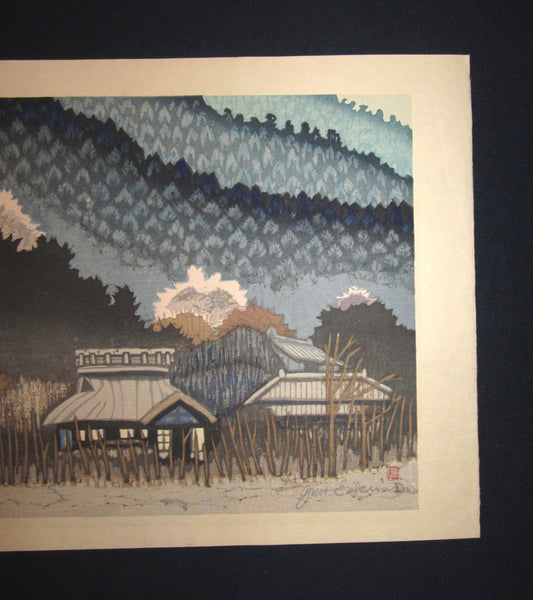 Huge Original Japanese Woodblock Print Junichiro Sekino LIMIT# Country Village Water Mark