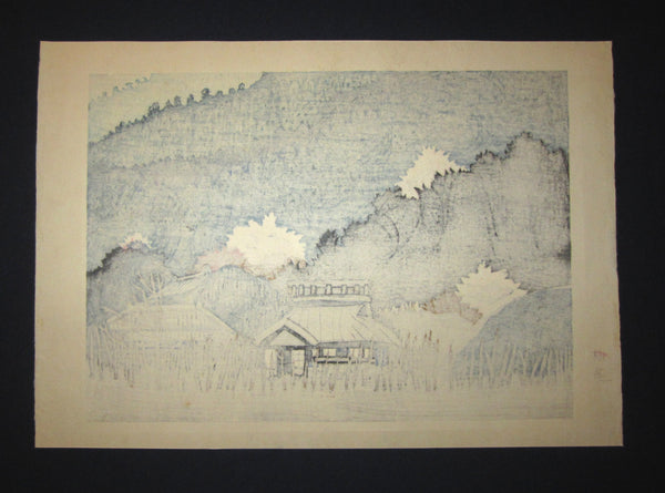 Huge Original Japanese Woodblock Print Junichiro Sekino LIMIT# Country Village Water Mark