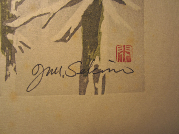 Huge Original Japanese Woodblock Print Junichiro Sekino Snow Scene Water Mark