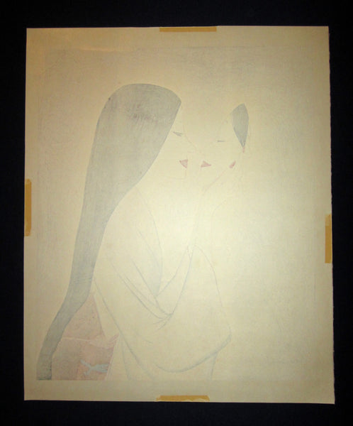 A Great Huge Orig Japanese Woodblock Print Limit# Pencil Takasawa Keiichi Face Mask published by Watanabe Printmaker