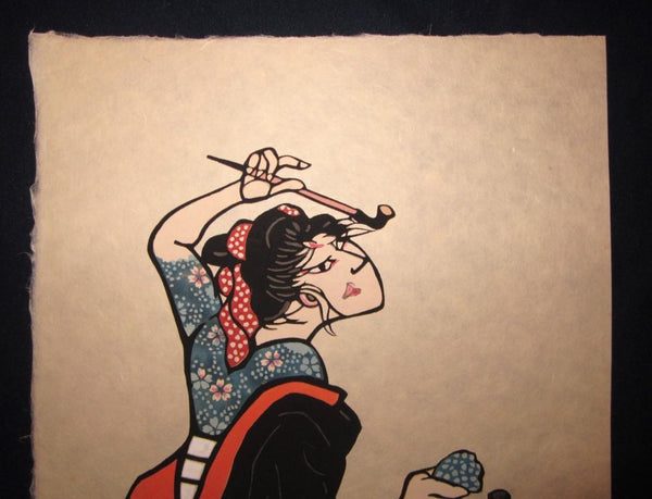 A HUGE Orig Japanese Woodblock Print Mori Yoshitoshi Limit# Pencil Sign Tattoo Geisha 1984