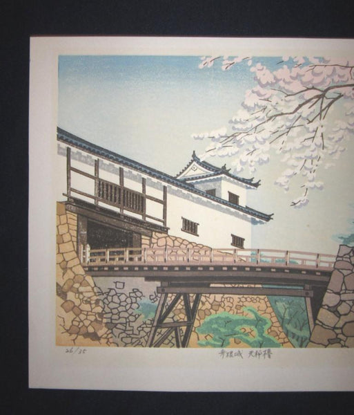 A Great Orig Japanese Woodblock Print Pencil-Signed Limited Edition Tada Hikone Castle