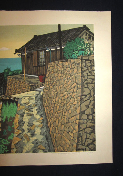 HUGE Orig Japanese Woodblock Print PENCIL Sign Limit# Kitaoka Fumio Ishigaki Fisherman Village