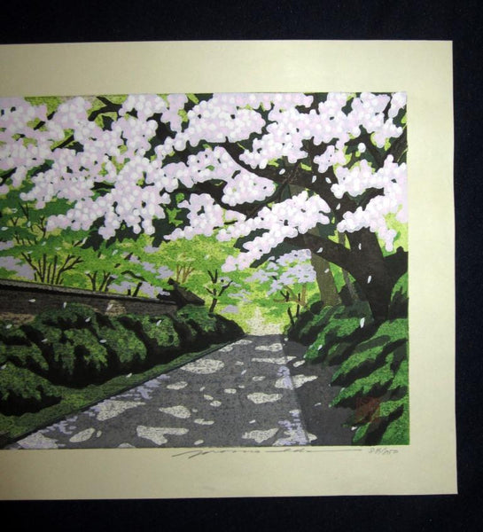 A HUGE Great Orig Japanese Woodblock Print Pencil Sign Limited# Masao Ido Cherry Blossom Spring