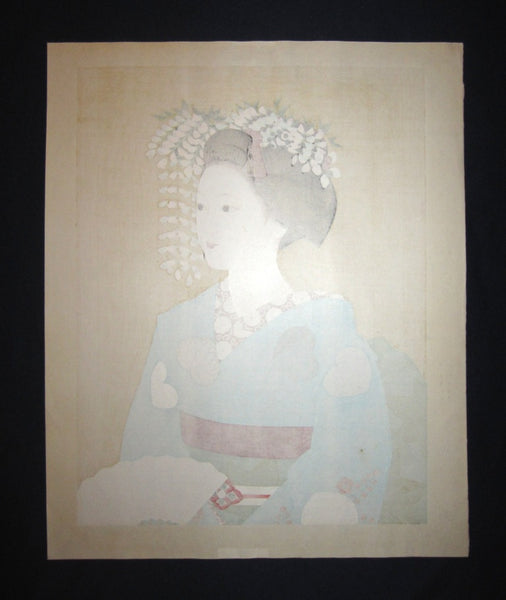 Huge Original Japanese Woodblock Print LIMIT# PENCIL Sign Kato Shinmei Maiko