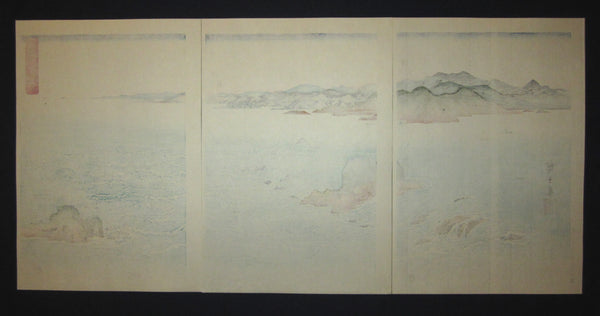 A Beautiful Japanese Woodblock Print Triptych Hiroshige Utagawa Whirlpools of Naruto Straits in Awa Prefecture