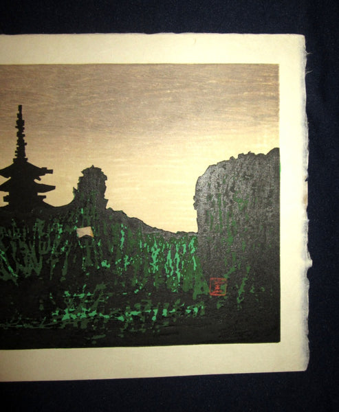 Original Japanese Woodblock Print Kaoru Kawano Dusk Landscape