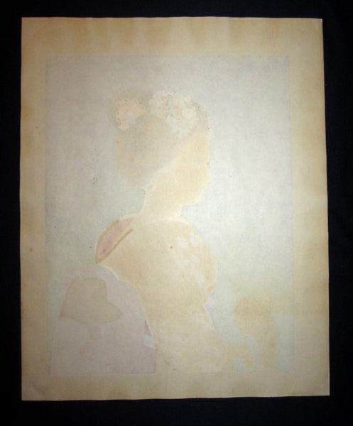 Huge Original Japanese Woodblock Print Jun Nakao Maiko Authentication Certificate