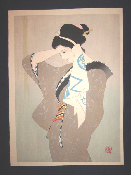 A Great Orig Japanese Woodblock Print Iwata Sentaro Bijin Beauty after Bath