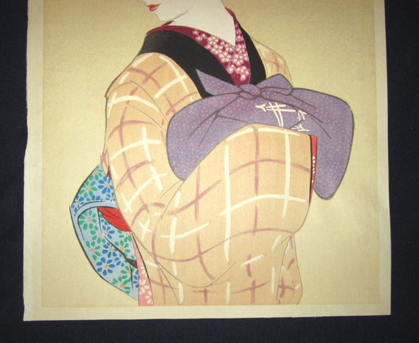 A Great Orig Japanese Woodblock Print Iwata Sentaro Bijin Beauty Bijin Old Style 1970