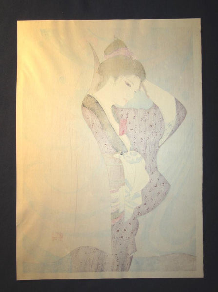 A Great Orig Japanese Woodblock Print Iwata Sentaro Bijin Beauty Daytime Pssion 1970s