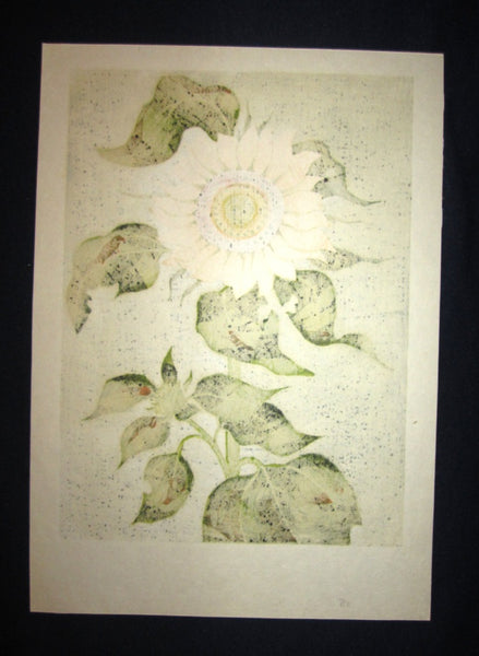 Orig Japanese Woodblock Print Fujita Fumio Pencil-Sign Limit# Sunflower No. 1 1972