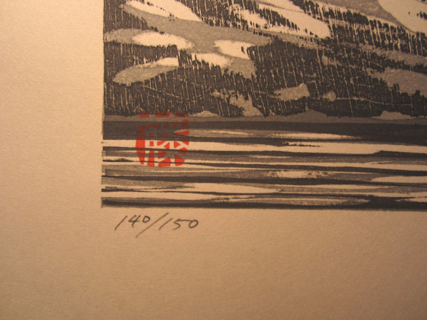Huge Original Japanese Woodblock Print Pencil-Signed Limited-Number Fujita Fumio Snow Castle (2)