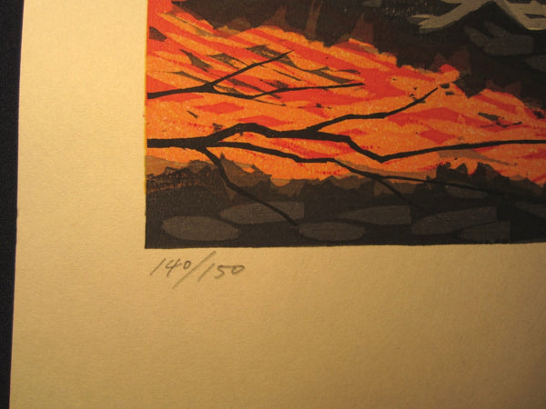 Huge Original Japanese Woodblock Print Pencil-Signed Limited-Number Fujita Fumio Maple Autumn (2)