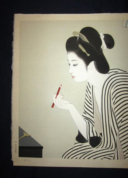 A Huge Orig Japanese Woodblock Print Shimura Tatsumi PENCIL LIMITED#  Maiko Makeup