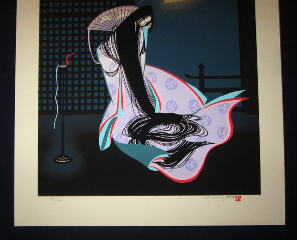 HUGE Orig Japanese LIMIT # PENCIL SIGNED Silkscreen Print Miyata Masayuki Princess Kaguya Crying at the Moon Tale of Bamboo Cutter Taketori Monogatari