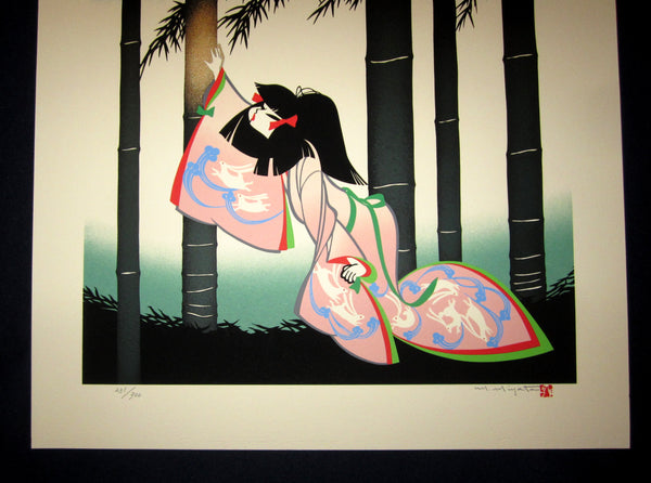 HUGE Orig Japanese LIMIT # PENCIL SIGNED Silkscreen Print Miyata Masayuki Young Kaguyahime Tale of Bamboo Cutter Taketori Monogatari
